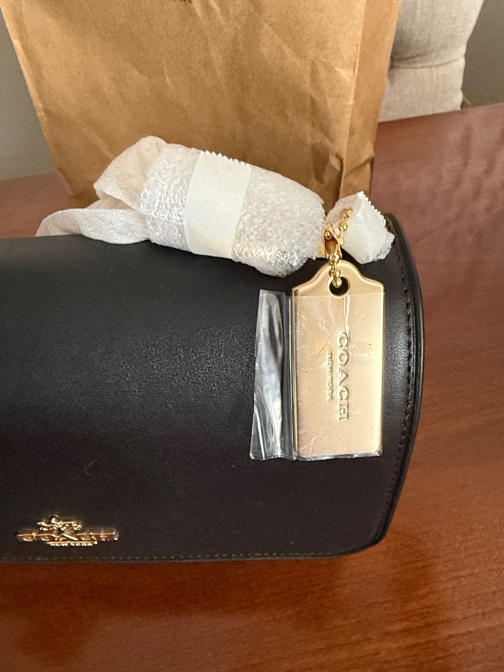 COACH Klare Black and Brown Signature-Trim Chain Crossbody NWT - Picture 12 of 15